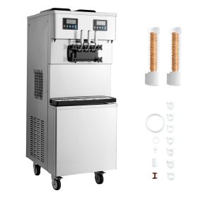 Commercial Ice Cream Machine, 34-44L/H Yield, Dual-Compressor Freestanding Soft Serve Ice Cream Maker with 2*10L Hoppers & 3 Flavors