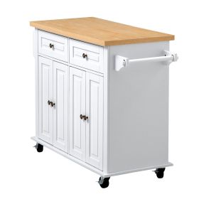 Kitchen Island Cart with Storage, 43.7 in Wide Mobile Rolling Storage Island on Swivel Wheels, with 2 Drawers, Storage Cabinet, Spice/Towel Rack