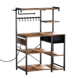Kitchen Bakers Rack, 4.6ft Power Cable Bakers Rack with Power Outlet, Kitchen Stand with X-Shaped Support Bar, 8 S-Shaped Hooks
