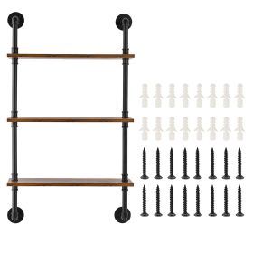 Industrial Pipe Shelf, 3 Tier 24x7.87in, Wall-Mount Floating Rustic Wood Shelves Bracket Display Bookshelf