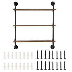Industrial Pipe Shelf, 3 Tier 32x7.87in, Wall-Mount Floating Rustic Wood Shelves Bracket Display Bookshelf