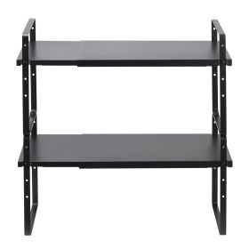 Adjustable Kitchen Cabinet Shelf Organizer, Expandable 2 Tier Cabinet Shelf, Stackable Countertop Organizers and Storage Shelf Risers (Size(LxW): 25.6x8.7 inch-Black)