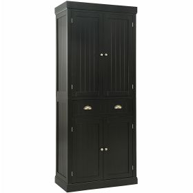 Kitchen Pantry Storage Cabinet with Doors Drawer and Adjustable Shelves (Color: Dark Brown)