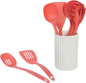 Kitchen Utensils Set, 8pcs - Nonstick Cooking Tools with Utensil Holder - Nylon Spoon, Ladle, Skimmer, Spaghetti Server (Material: Nylon)