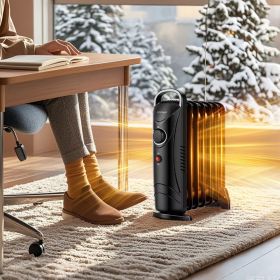 700W Electric Oil Filled Radiator Heater with Adjustable Thermostat (Color: Black)